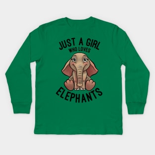 Just A Girl Who Loves Elephants - Elephant Lovers Gift Kids Long Sleeve T-Shirt